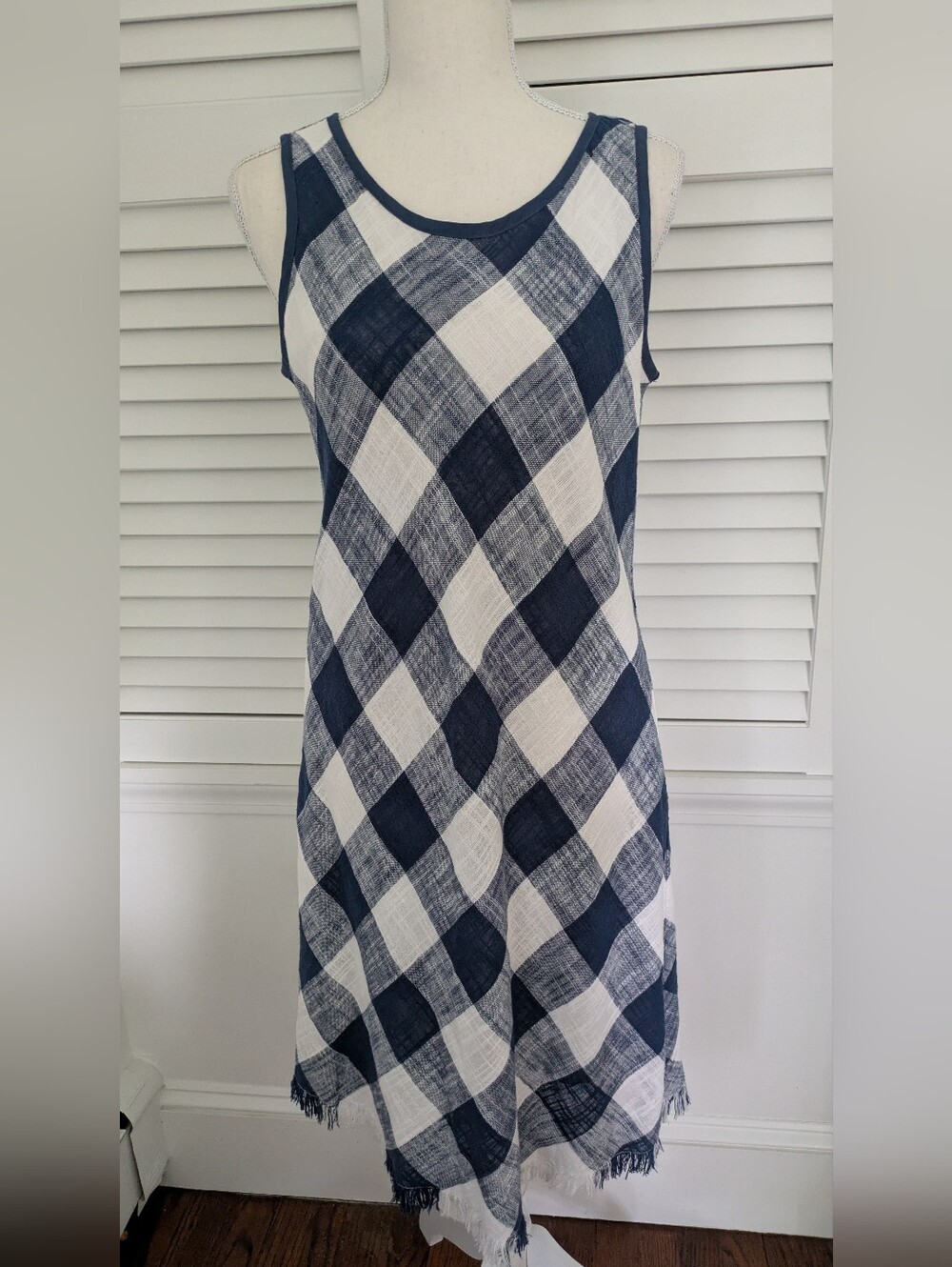 Tribal Sleevless Plaid Dress, Linen Blend, Sz Medium